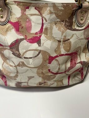 Coach Poppy Graffiti Glam Tote Signature C Pink Khaki 14537